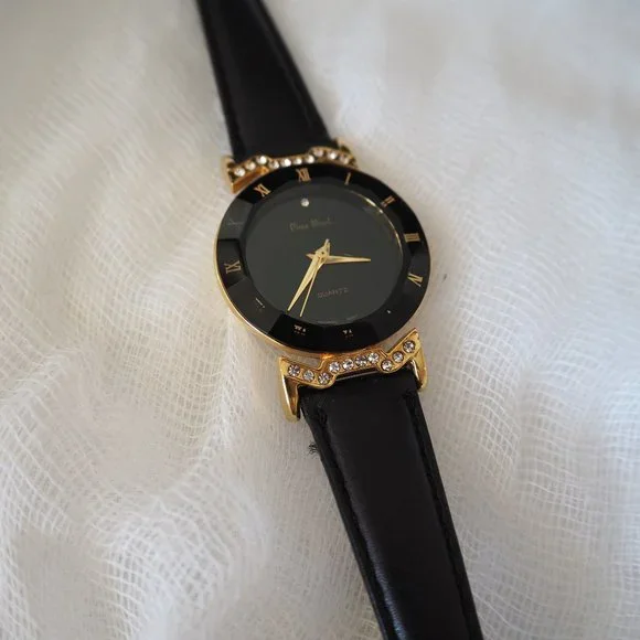 Pierre Nicol gold crystal lug faceted black leather watch - Picture 5 of 14